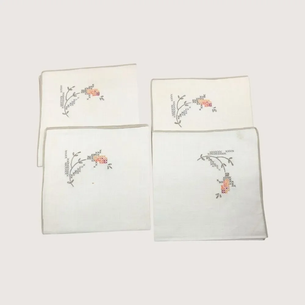 1960s Bucilla Linen Cross Stitch Placemat Set